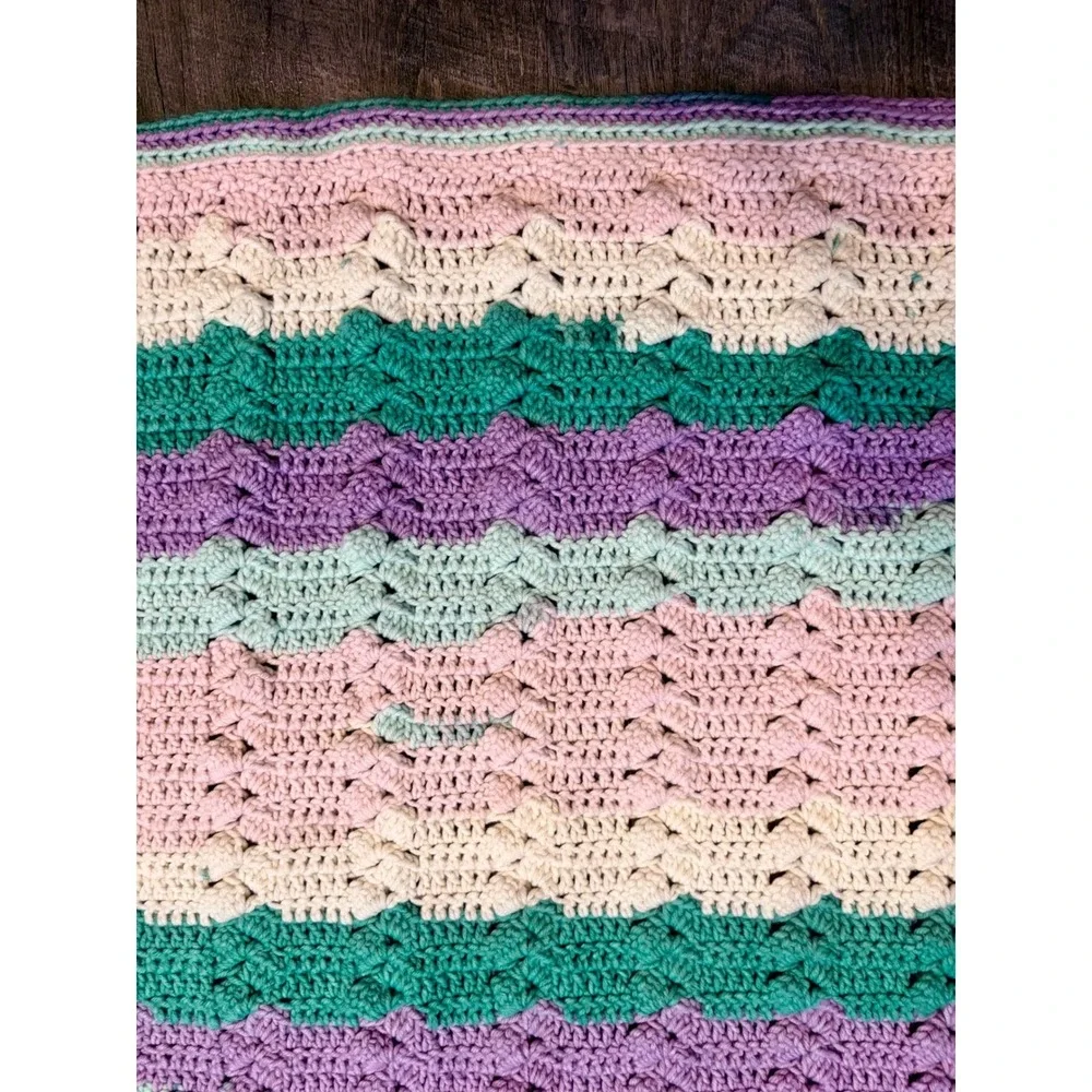 Handmade‎ Crochet Baby Blanket Pastel Waves Toddler Crib Cover
